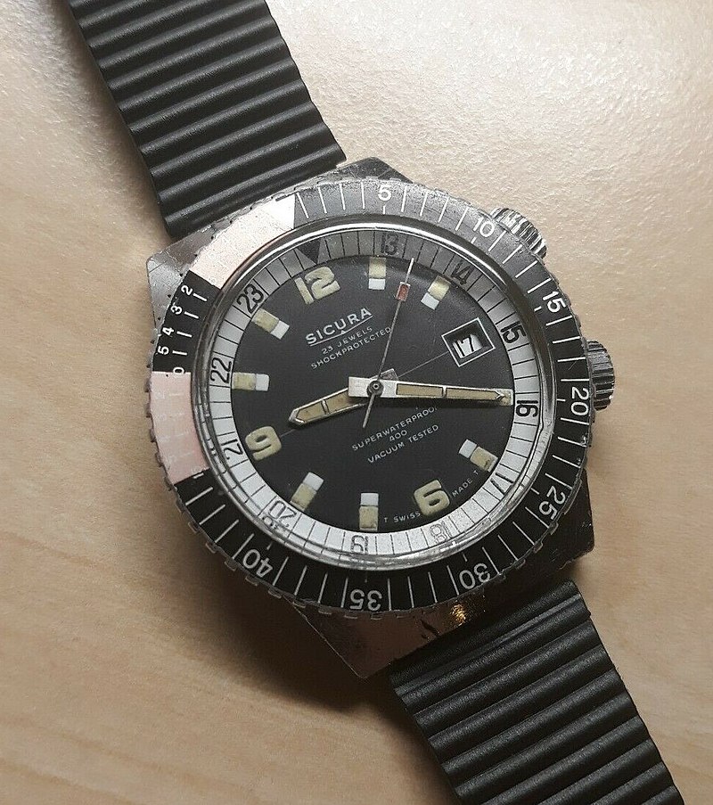Sicura 400M montre de plongée compresseur vintage des années 1970, style rétro Aquanaut